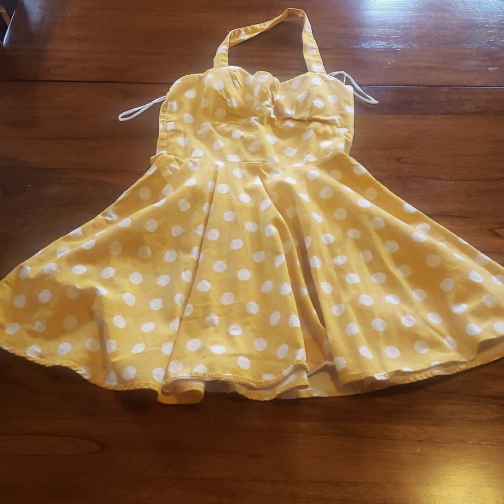 Yellow polka dot halter back sundress